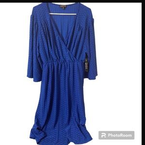 Poof New York Plus Size 1x Pullover Elastic Waist V Criss Cross Neckline Dress